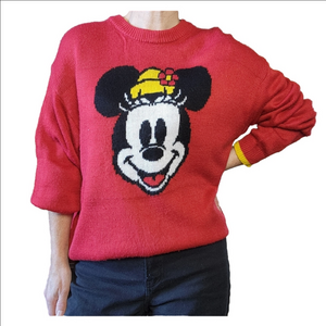 Vintage Disney Sweater Knit Oversized Minnie Mouse Red black yellow DISNEY TOKYO